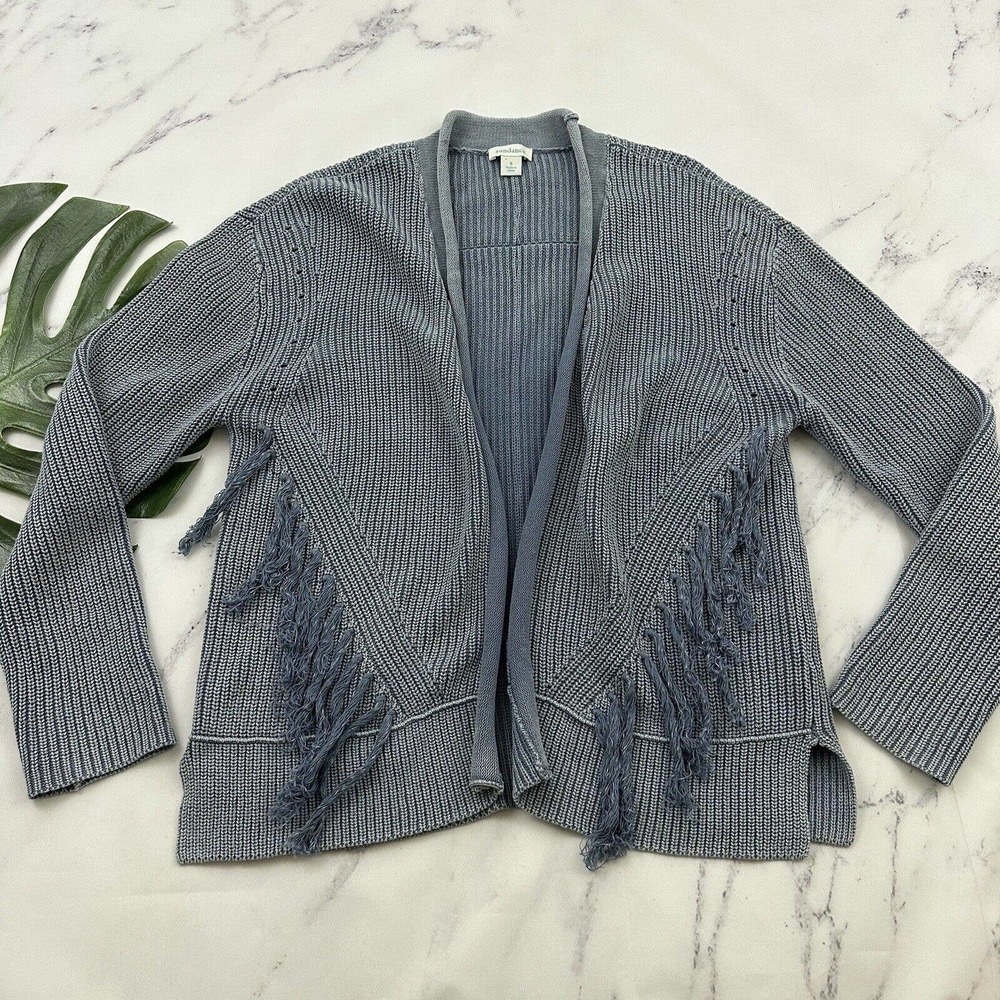 Sundance Open Front Cardigan Sweater Size S Light Blue Fringe Trim Chunky
